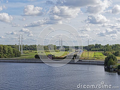 The A9 Motorway at the point that it passes under the North Sea Canal through the Velser Road Tunnel Stock Photo