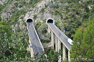 Motorway tunnel on the Italian Mediterranean coast Stock Photo