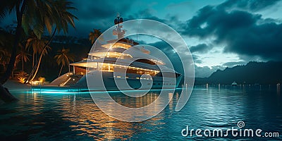 yacht on the sea at night Stock Photo