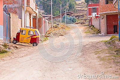 Mototaxi parkedi in Chinchero Peru Editorial Stock Photo