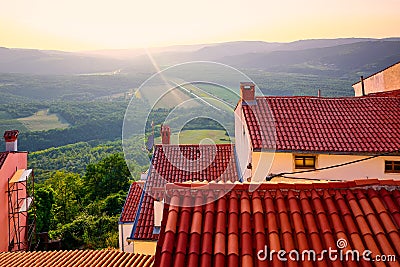 Motovun Croatia. View with high hill Stock Photo