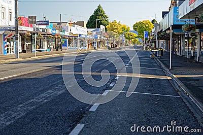 Motueka High Street, South Island, New Zealand, March 28 2020: Empty High Street in Motueka New Zealand as businesses close as a Editorial Stock Photo