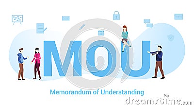 Mou memorandum of understanding concept with big word or text and team people with modern flat style - vector Cartoon Illustration