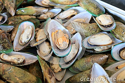 Moules Marinieres - Mussels cooked with white wine sauce. Luxury restaurant menu photo, mediterranean cuisine, seafood meal conce Stock Photo