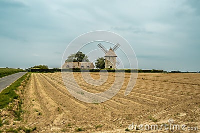 Moulin de pierre, old windmill in Hauville, France Stock Photo