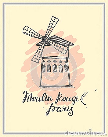 Moulin Rouge hand drawn sketch Vector Illustration