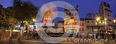 Moulin Rouge, Paris by Night panorama Editorial Stock Photo