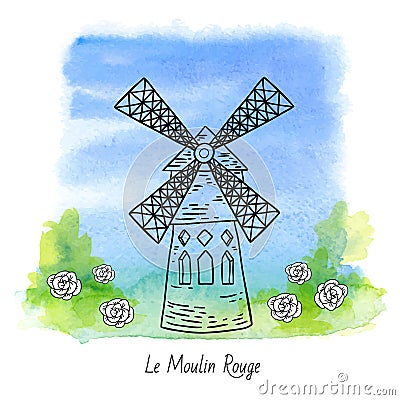 Moulin rouge windmill Vector Illustration