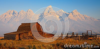 Moulton Barn at Sunrise, Grand Teton National Park Stock Photo