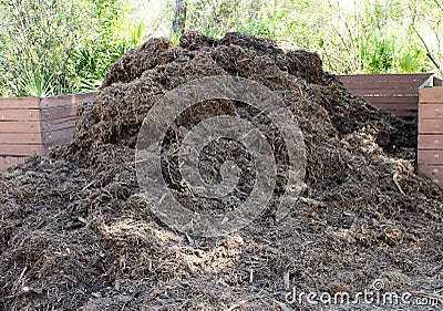 A large mound of rich organic brown mulch for landscape Stock Photo