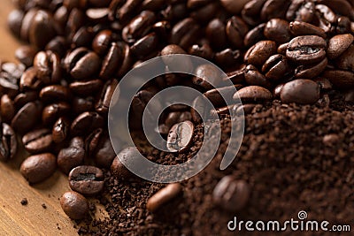 Mound of Coffee Beans and Grounds Stock Photo