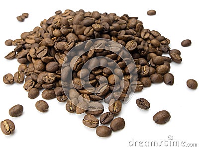 Mound of coffee beans on white Stock Photo