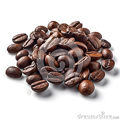 Mound of freshly roasted coffee beans against a white background Stock Photo