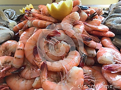 Mounds of Fresh Peel and Eat Shrimp Stock Photo