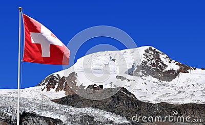 Mount Alphubel with Swiss flag Stock Photo