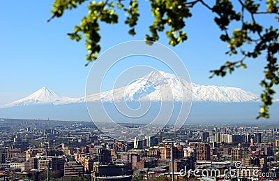 Mount Ararat and Yerevan city. Stock Photo