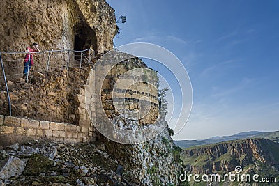 Mount Arbel Cliff Cave Fortress Stock Photo