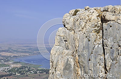 Mount arbel and sea of galilee Stock Photo