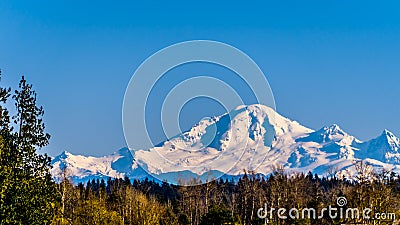 Mount Baker, a dormant volcano in Washington State viewed from Glen Valley near Abbotsford British Columbia, Canada Stock Photo