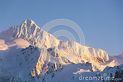 Mount Baker mountain peak summit. North Cascades National Park winter nature scene. Stock Photo