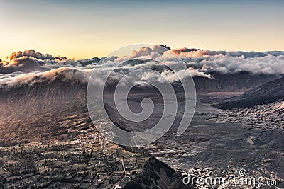 Mount Bromo dessert and Cemoro Lawang village landscape view Stock Photo