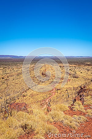 Mount Bruce view downwards the hiking path leading to mountain top at Karijini National Park Stock Photo