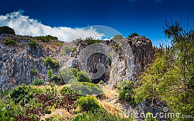 Mount Carmel, Israel. Cave of a prehistoric human in Nahal Me`arot National Park Stock Photo
