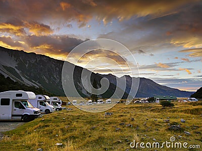 Mount Cook NP, Camping, New Zealand Stock Photo