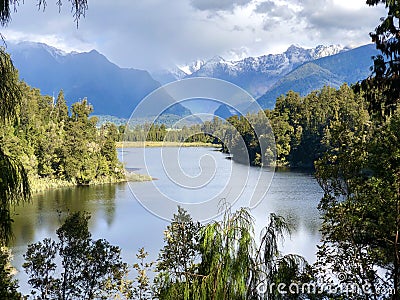 Mount Cook and Mount Tasman views from lake Matheson, New Zealand Stock Photo