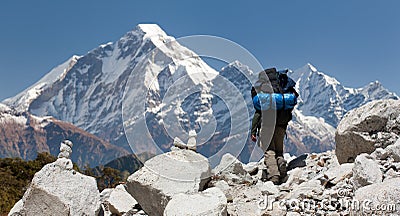 Mount Dhaulagiri with tourist, great himalayan trail Stock Photo