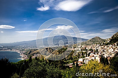 Mount Etna from Taormina Stock Photo