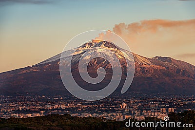 Catania and Mount Etna Volcano - Sicily Italy Stock Photo