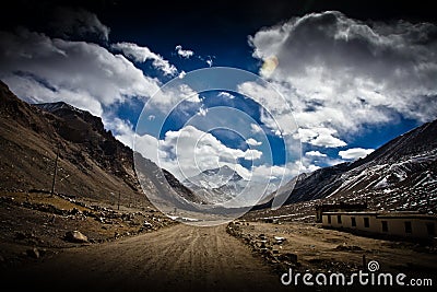 Mount Everest Base Camp from the road, Tibet Stock Photo