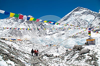 Mount Everest base camp, tents, Khumbu glacier and mountains, sagarmatha national park, trek to Everest base camp Stock Photo