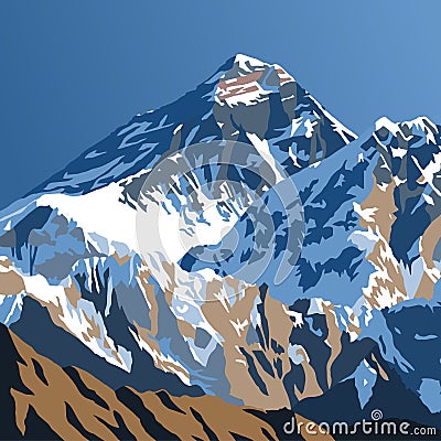 Mount Everest from Gokyo peak, vector illustration Cartoon Illustration