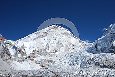 Mount Everest & Khumbu Icefall Stock Photo