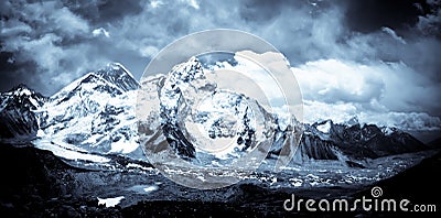 Mount Everest and Khumbu valley in Himalayas Stock Photo