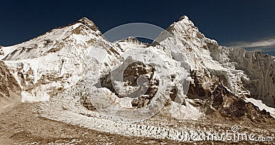 Mount Everest and Lhotse sepia colored Nepal Himalaya Stock Photo