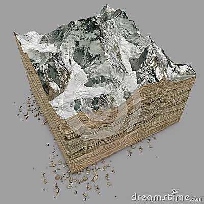 Mount Everest, relief height, mountains. 3d section Stock Photo