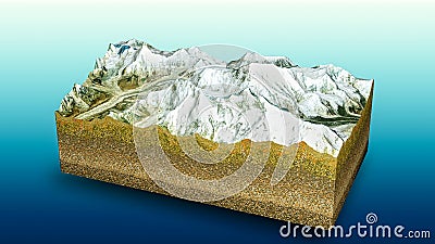 Mount Everest, relief height, mountains. Lhotse, Nuptse. Himalaya map. The highest mountain Stock Photo