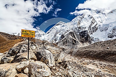 Mount Everest signpost Stock Photo