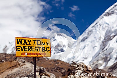 Mount Everest Signpost, Travel to Base Camp Stock Photo