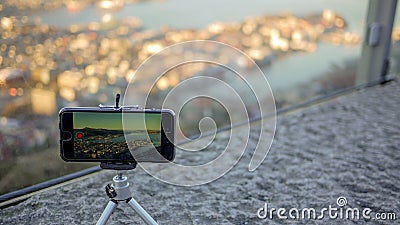 Mount FlÃ¸yen morning view to Bergen town, Norway Stock Photo