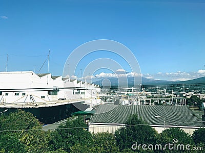 View of Mt.Fuji from the Shinkansen Stock Photo
