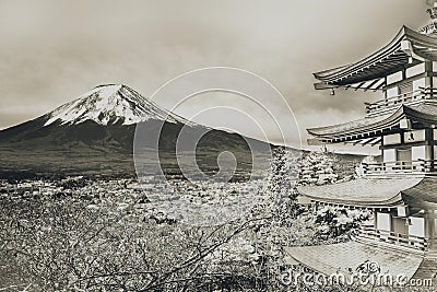 Mount Fuji, Chureito Pagoda in Autumn Stock Photo