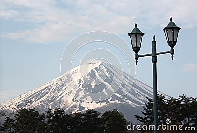 Mount Fuji and green lantern park. Stock Photo