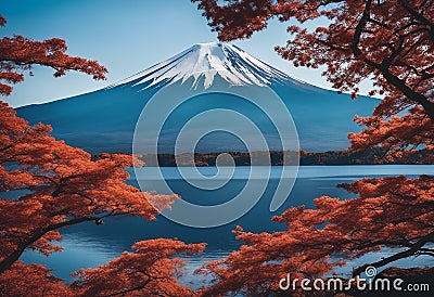 Mount Fuji with lake clear blue sky Stock Photo