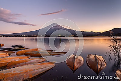 Mount Fuji and Lake kawaguchiko in autumn. It is a popular tourist destination. Mount Fuji scenery before winter is a famous Stock Photo