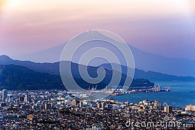 Mount Fuji and Shizuoka town Stock Photo
