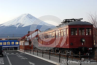 Mount Fuji and train Stock Photo
